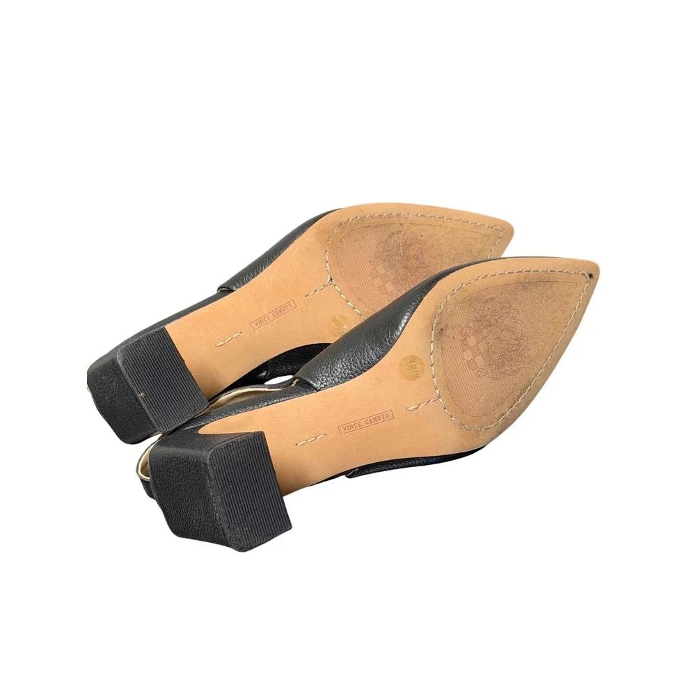 Vince Camuto Slingback Pumps Womens 5.5 Black Pebbled Leather Pointed Block Heel